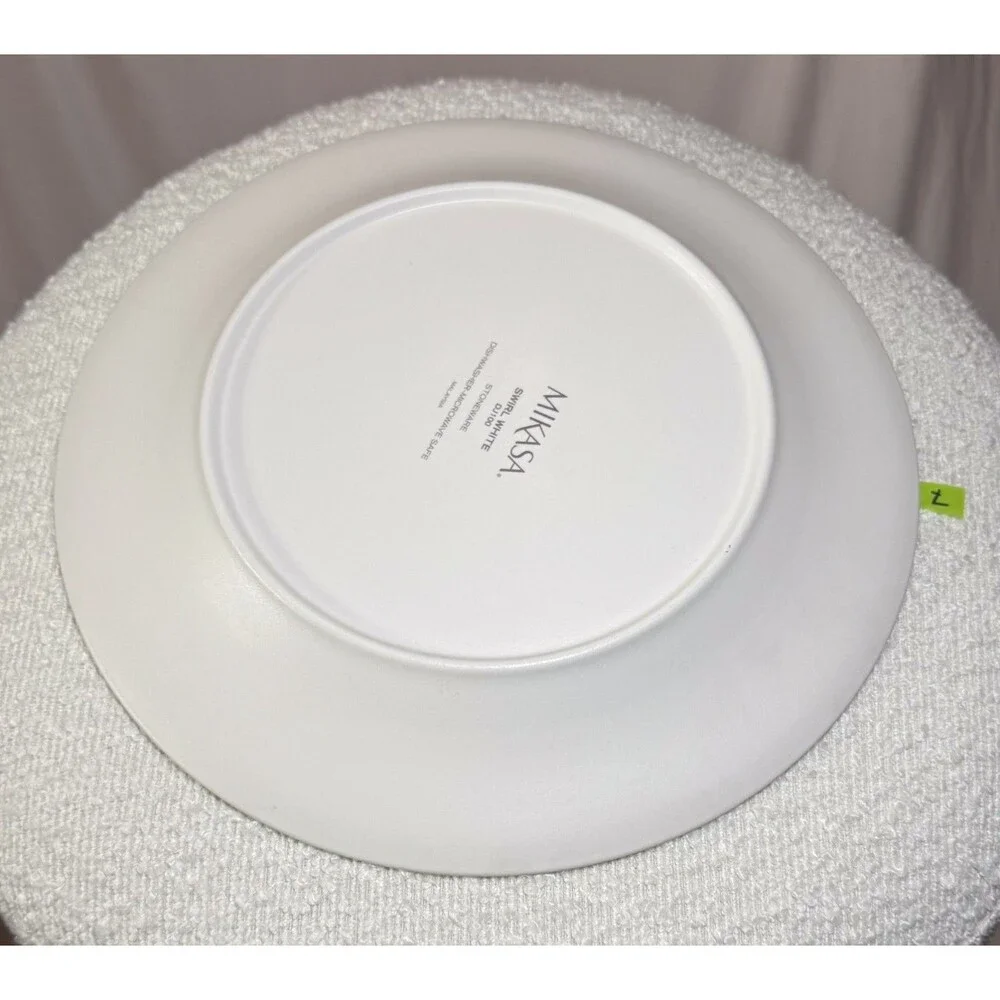 Mikasa Swirl White 10.75” Dinner Plates – Set of 7 – Stoneware – Modern Ribbed